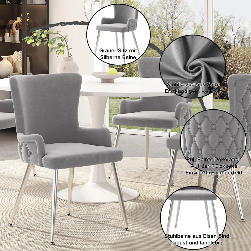 SEDIA da pranzo in velluto grigio e argento Set da 4 pezzi