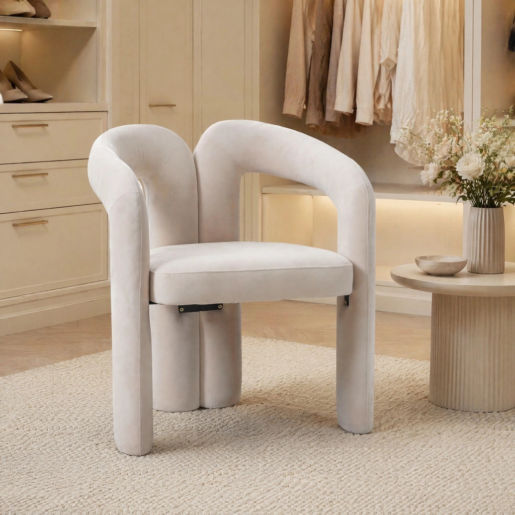 SEDIA in Velluto Beige 64x50,5x71 cm con braccioli