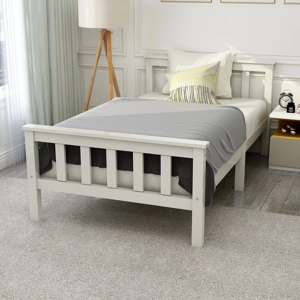 Letto singolo in legno composto da struttura con rete a doghe, letto in legno con testiera - 90 x 200 cm, pino massello, letto per bambini, letto per