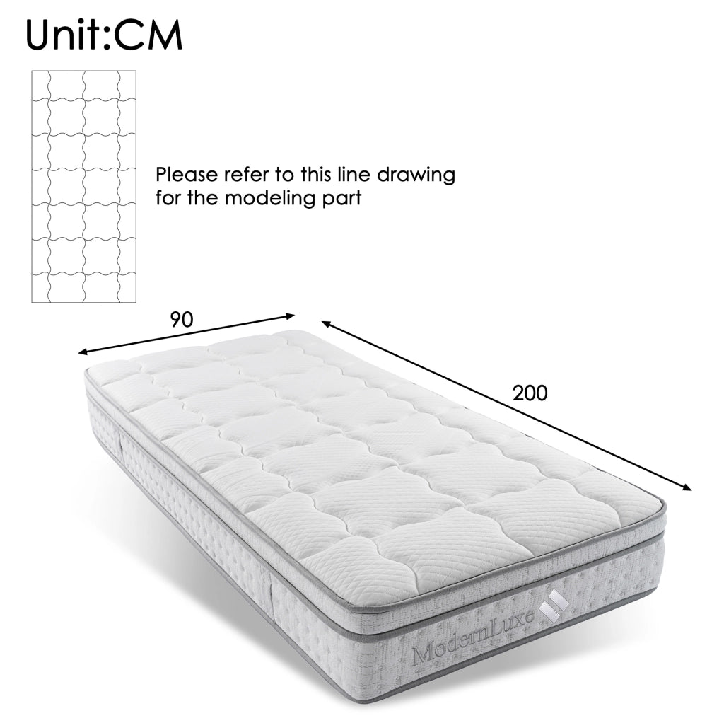 Materasso 90x200 cm H3, alto 25 cm, a 7 zone con molle insacchettate, bianco