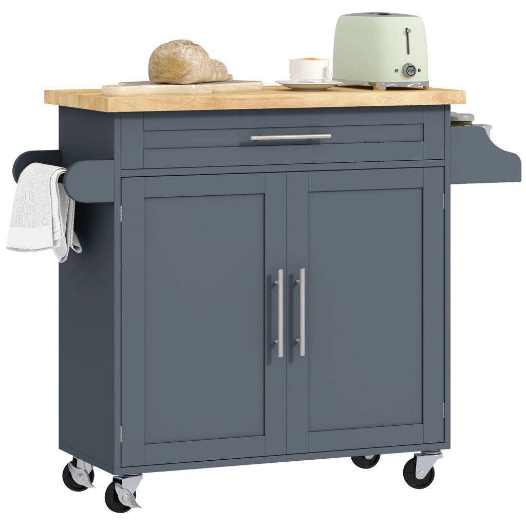Carrello da Cucina con Cassetto, Portaspezie e Armadietto 109x40x89 cm Grigio e Color Legno