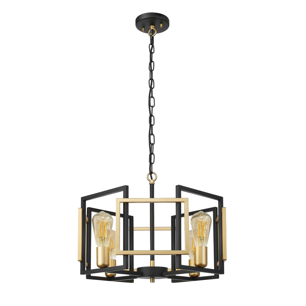 Lampadario Primero design nero-oro geometrico 4xE27 Italux