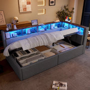 Letto Singolo Contenitore con LED ¨C MINIMAL ¨C Tessuto Grigio 90x200 Idraulico
