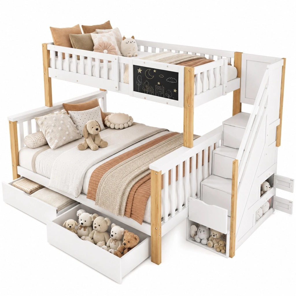 Letto a castello per bambini 140x200 cm bianco legno/MDF con lavagna