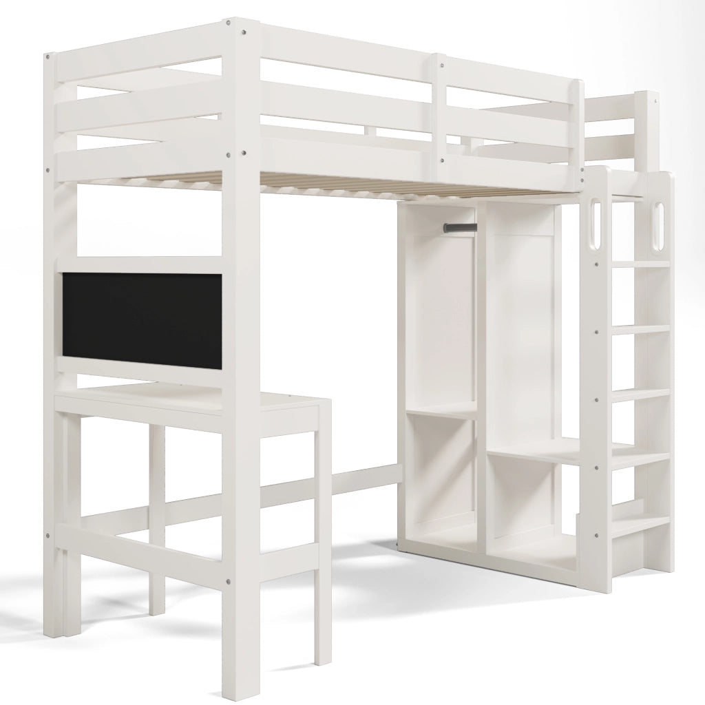 Letto a soppalco bianco 90x200 cm con scrivania