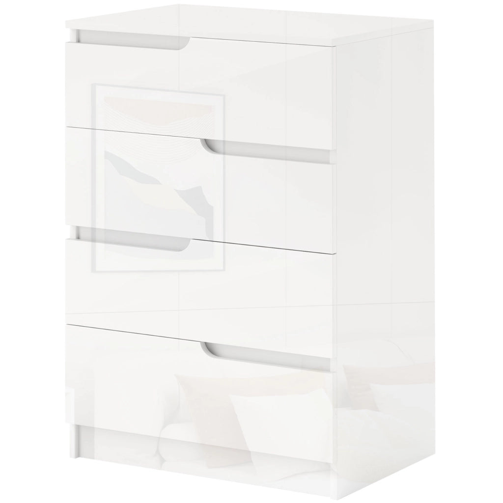 Cassettiera 4 Cassetti Moderna in Legno, Mobiletto Salvaspazio per Camera da Letto e Casa, 60x40x85 cm, Bianco Lucido