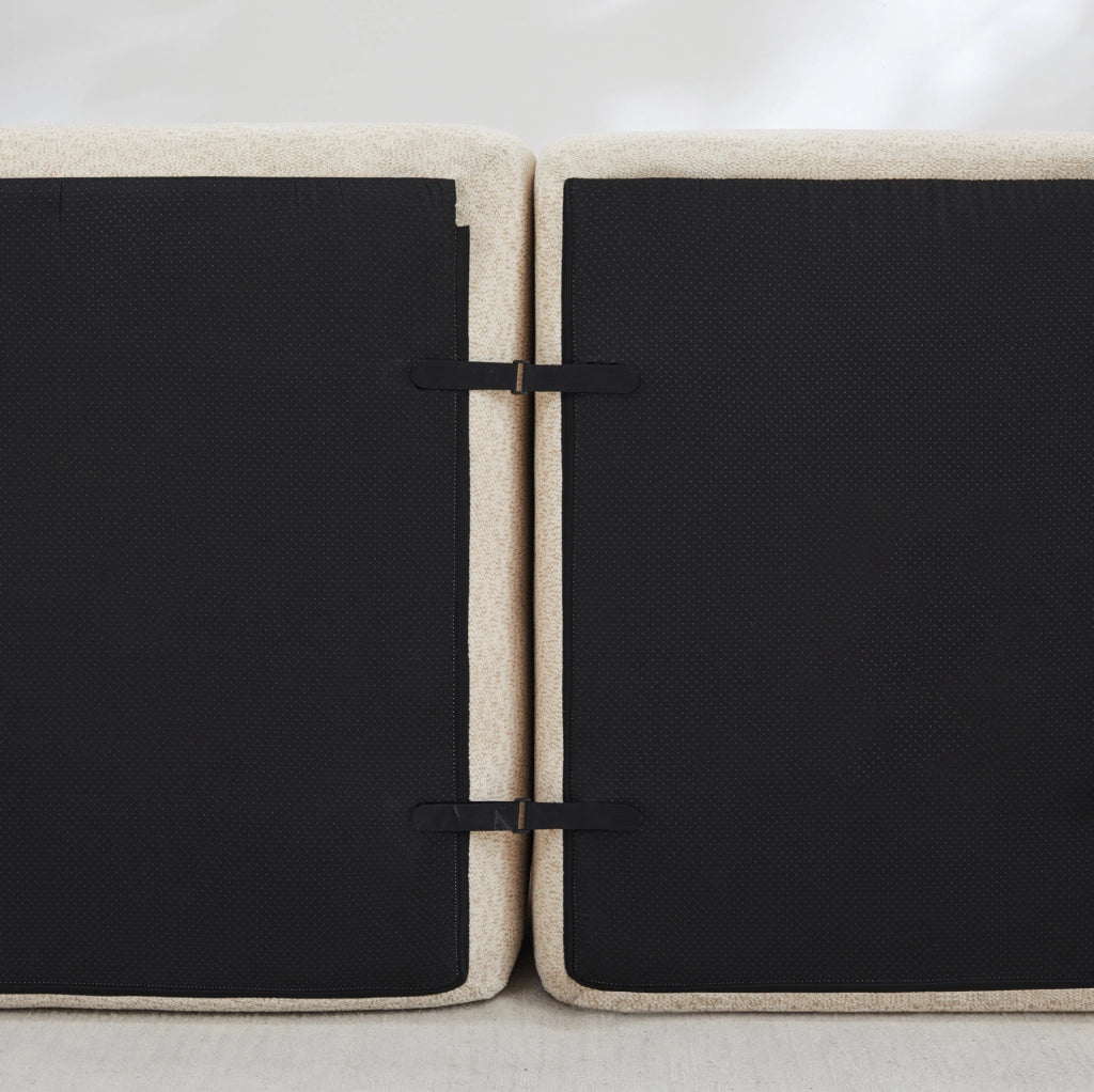 Divano modulare a 2 posti senza struttura, forma a conchiglia, cuscini profondi, beige chiaro