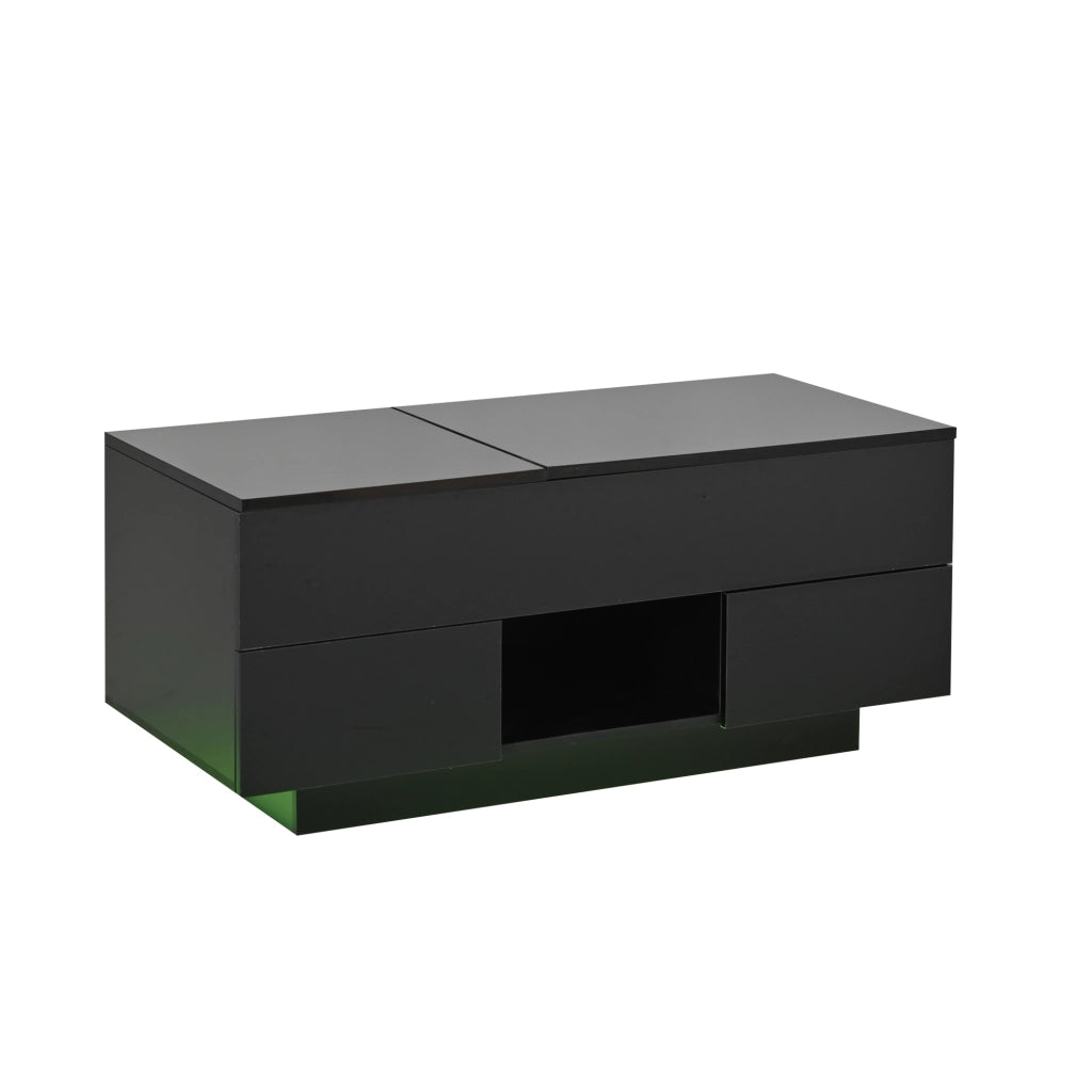 Tavolino da salotto sollevabile nero lucido con luci led 100x45x43 cm
