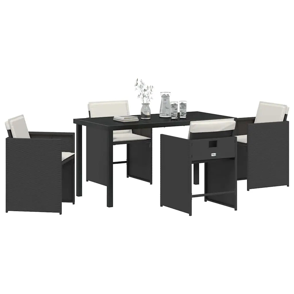 Set da Pranzo per Giardino 5 pcs Nero polyrattan 3380686