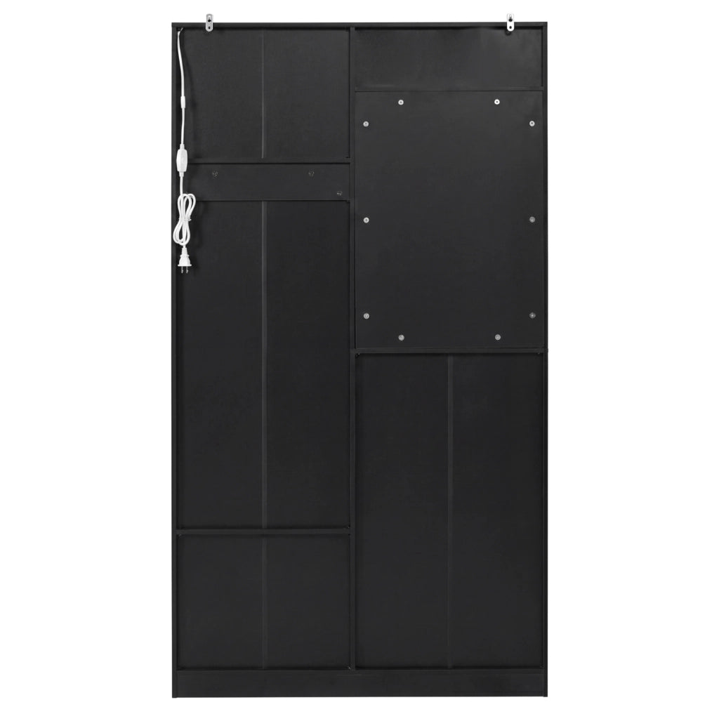Guardaroba da ingresso 100x35x180 cm con specchio, panca e LED in MDF nero