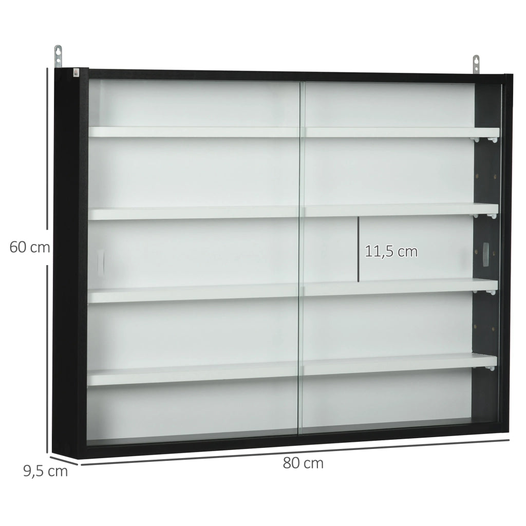 Vetrina Espositiva da Parete ¨C Xylo ¨C 2 Ante Scorrevoli in Vetro Bianco e Nero 80x9,5x60 cm
