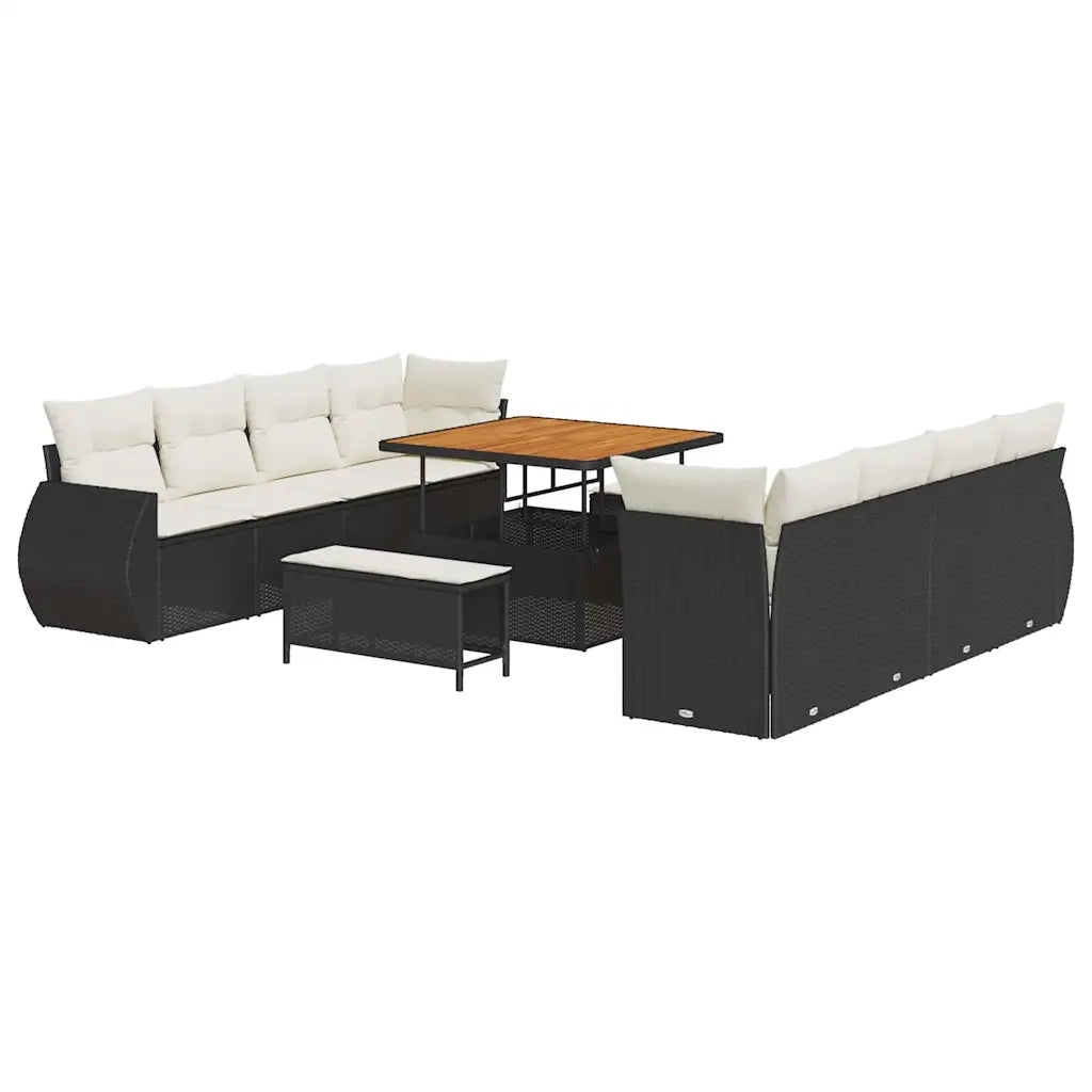 Set Divano da Giardino con cuscino 11 pcs Nero polyrattan