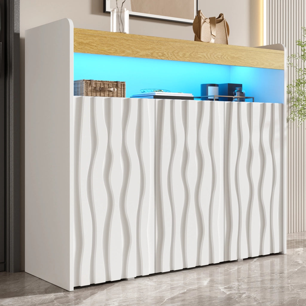 Mobile contenitore con LED, 3 ante e ripiani regolabili 105x35x90,5 cm bianco e naturale