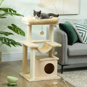 Tiragraffi per gatti 90 cm con amaca e cuccia, crema