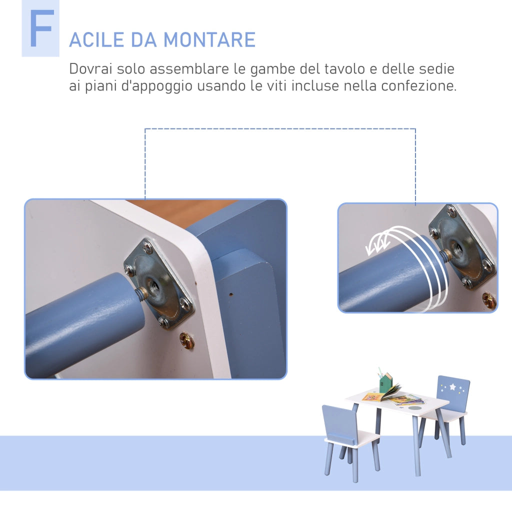 Tavolo Bambini con Sedie ¨C zephmum ¨C Legno Azzurro e Bianco