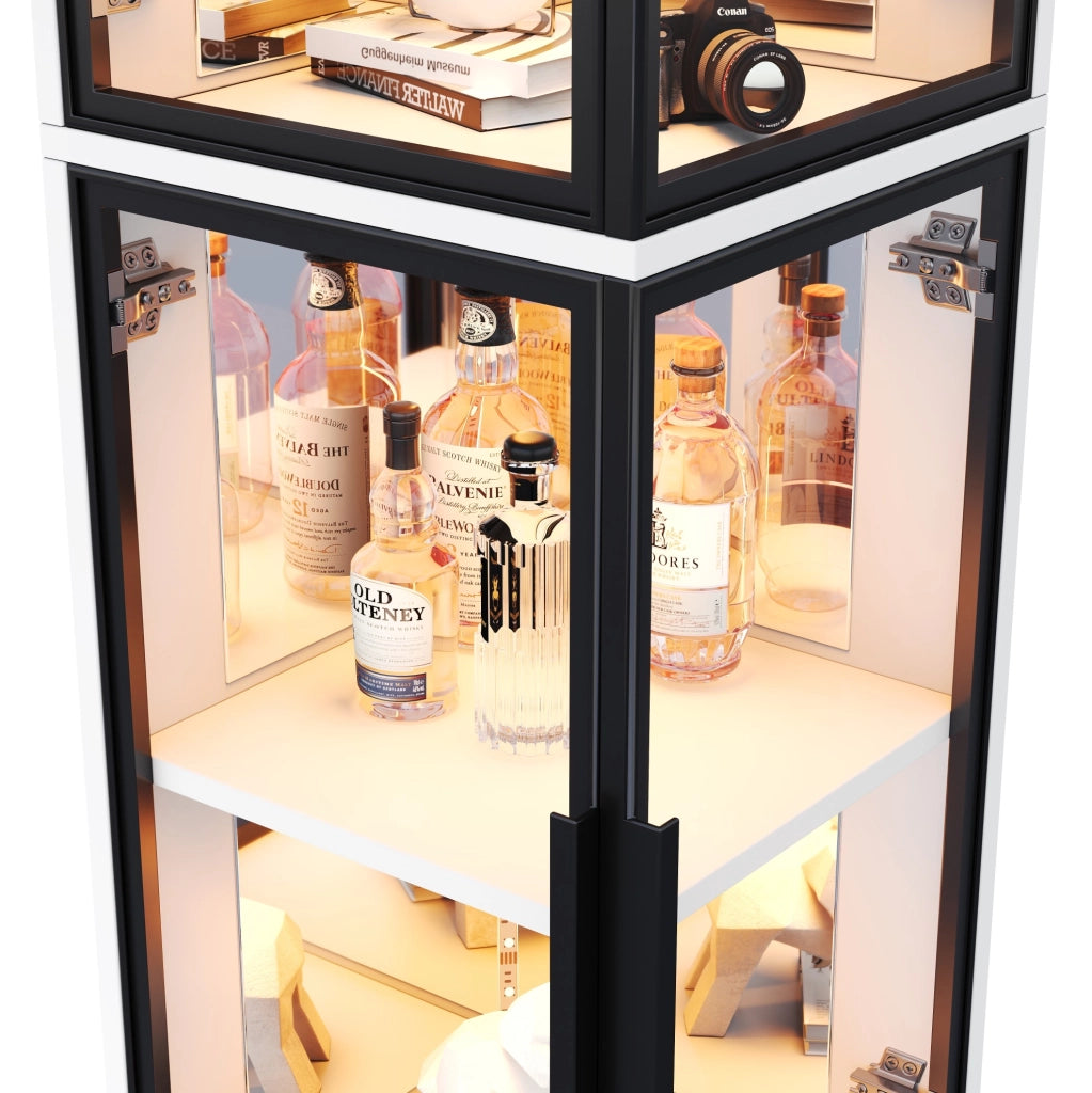 Vetrina in vetro 44x42x164 cm con LED multicolore e schienale a specchio; bianca