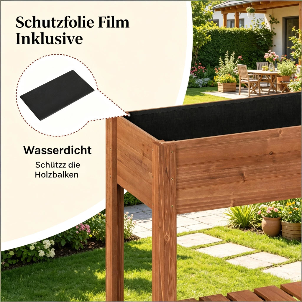 Fioriera rialzata in legno con ripiano portaoggetti per balcone terrazza e giardino marrone 80 × 75 × 40 cm