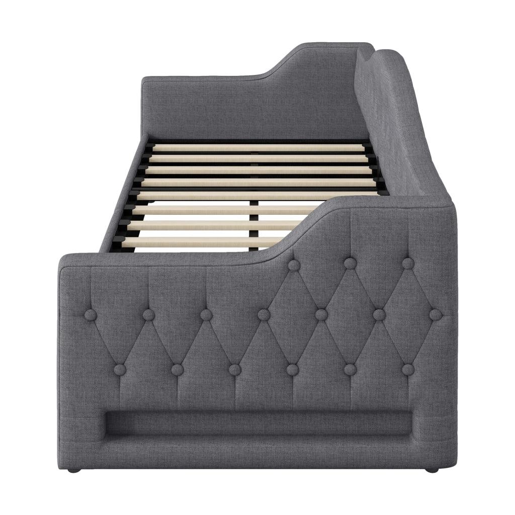 Letto a Divanetto 90x200 cm; Contenitore; LED; in MDF e Compensato; Grigio