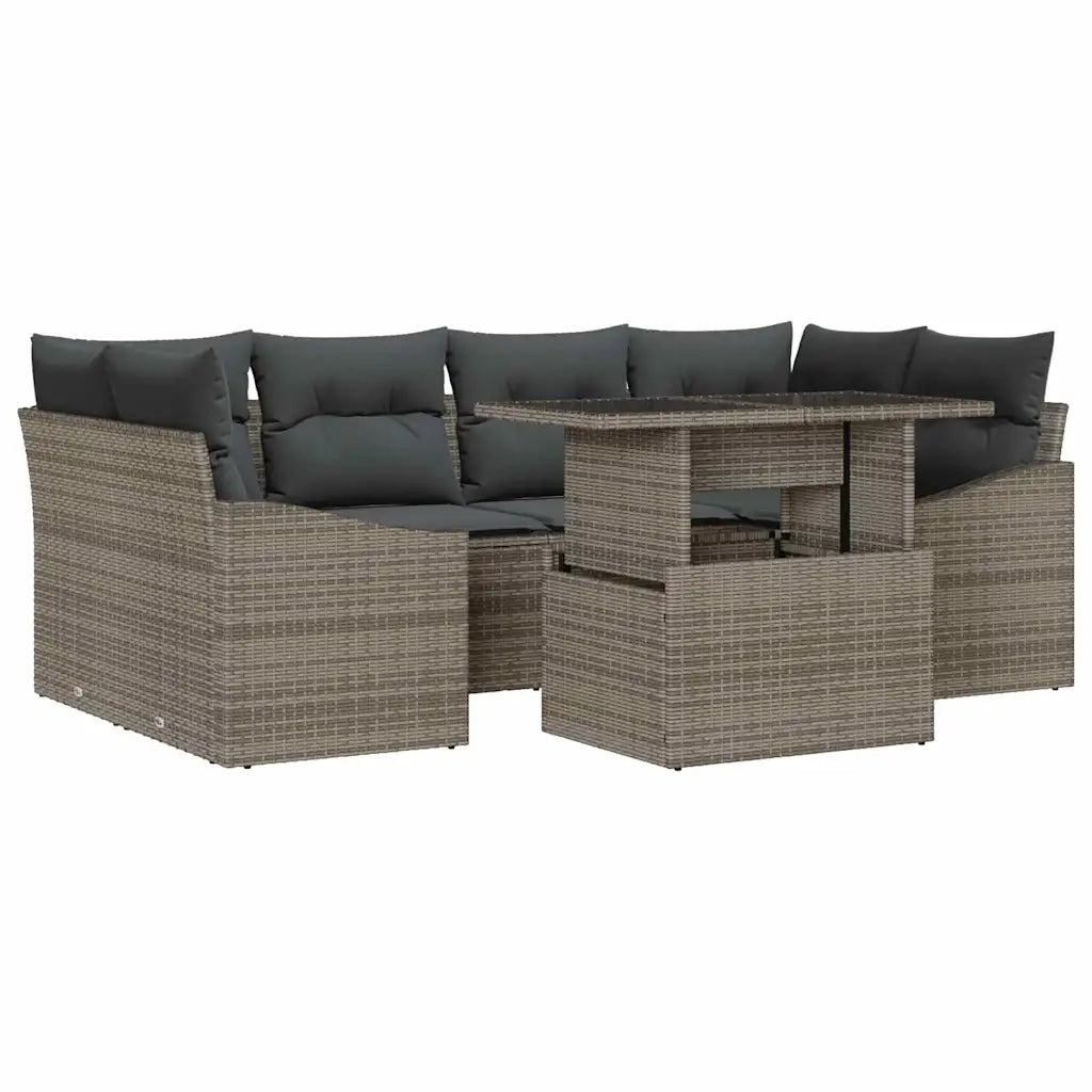 Set Divano da Giardino 7 pcs Grigio Poly Rattan