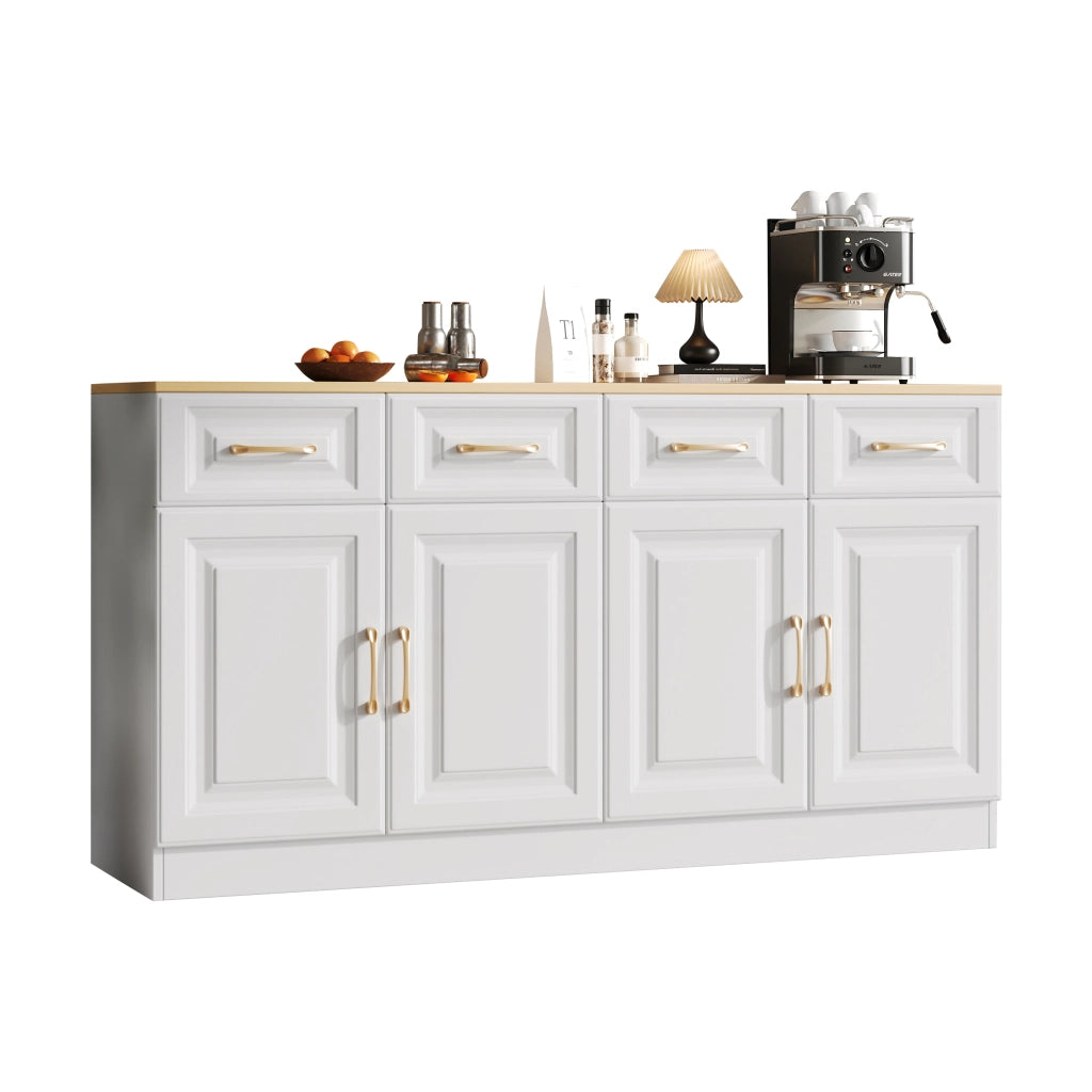 Credenza Buffet ¨C MINIMAL ¨C Bianco, Legno, 4 Cassetti, 4 Ante, 140 cm