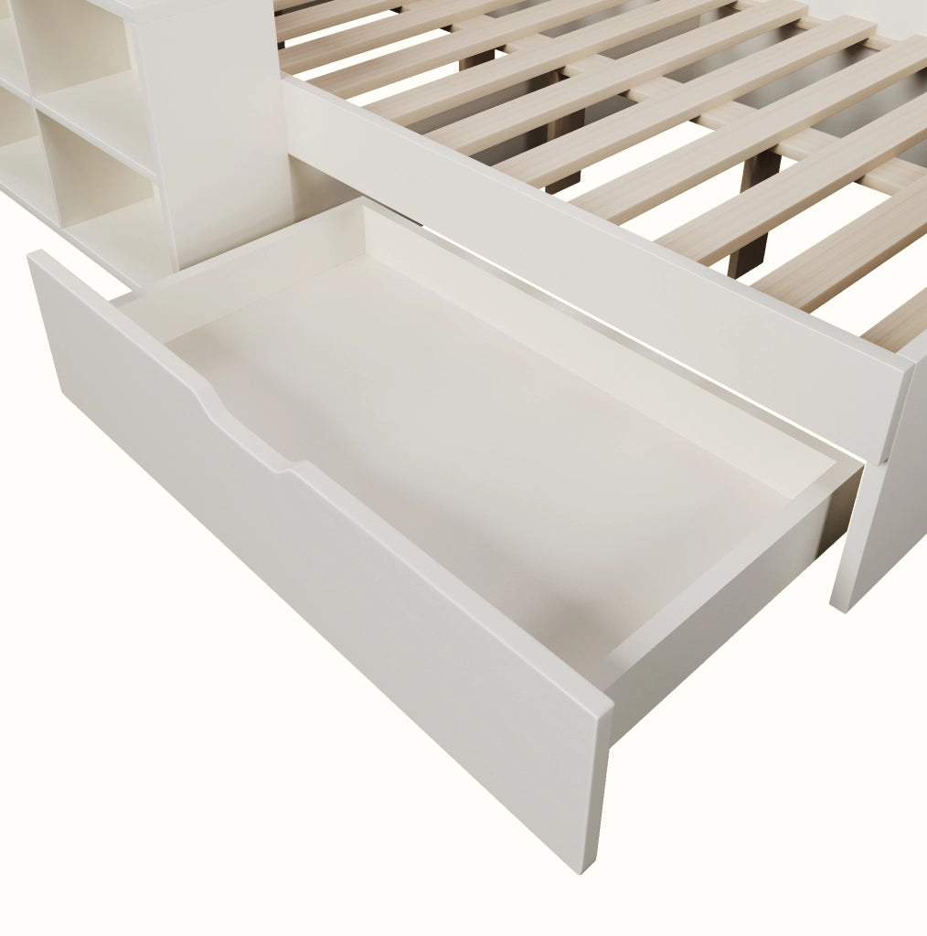 Letto matrimoniale 140x190 cm con contenitore; luci e porte USB/Type-C bianco HOMVRA