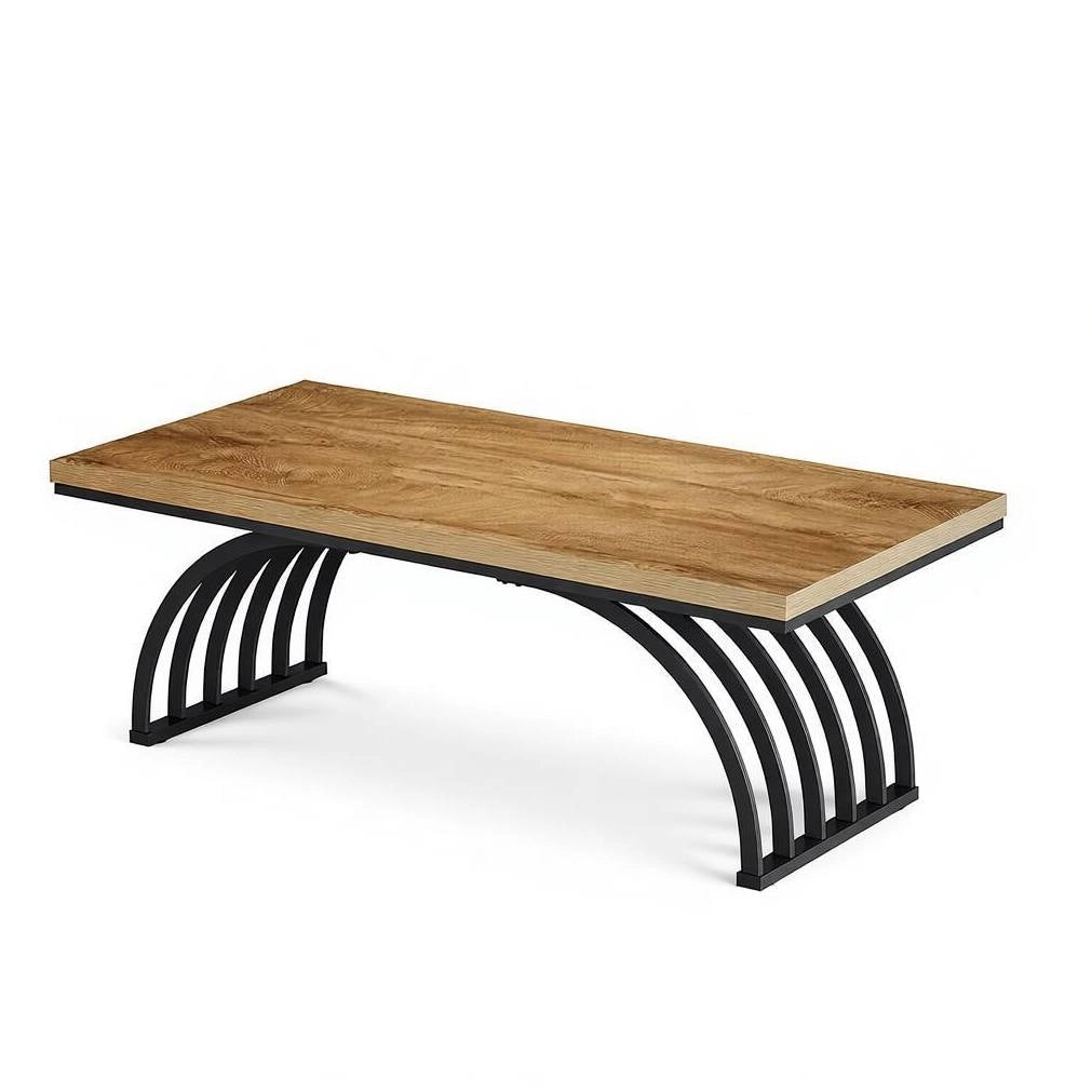 Tavolino da salotto con piano da 120 cm in legno marrone e metallo nero