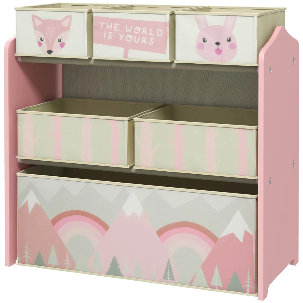 Libreria per bambini con 6 cesti estraibili ¨C zephmum ¨C rosa 63x30x66 cm