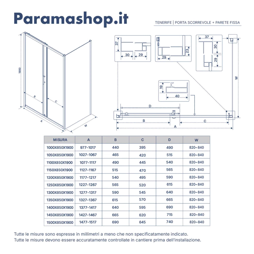 Box doccia angolare 130x85cm vetro stampato, con apertura scorrevole e parete fissa h190cm | Tenerife