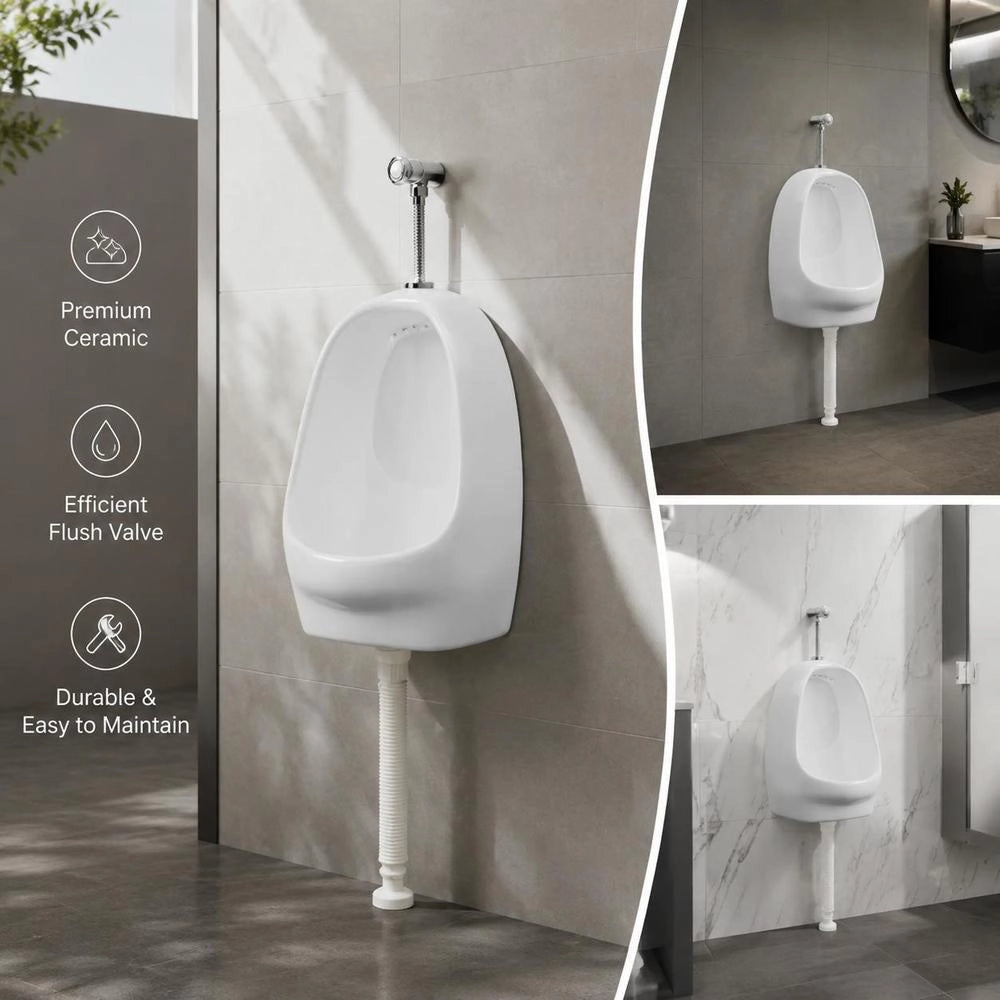 Wall-mounted Urinal With Flush Valve, Ceramic, White