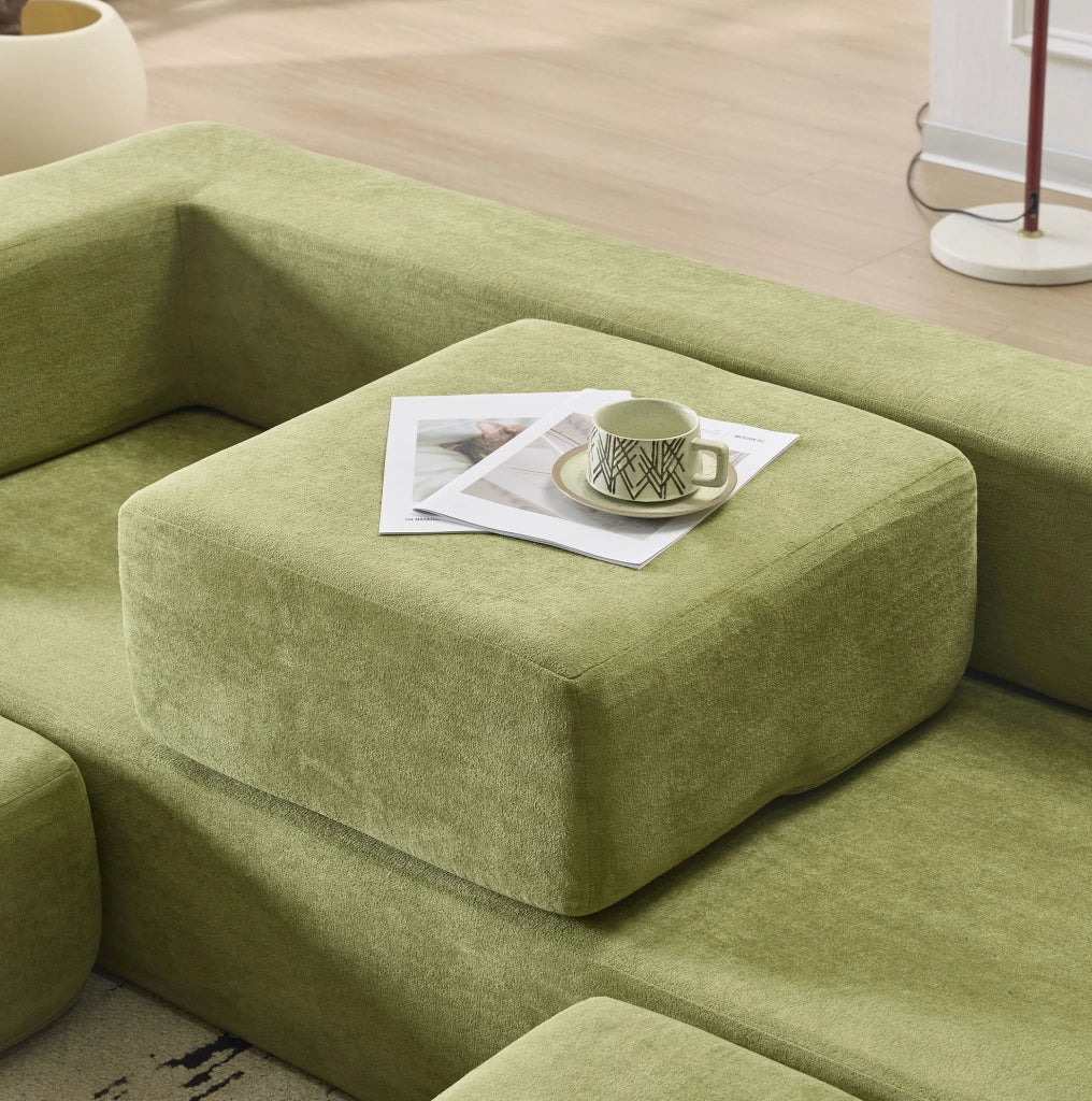 Divano letto da pavimento modulare in chenille verde