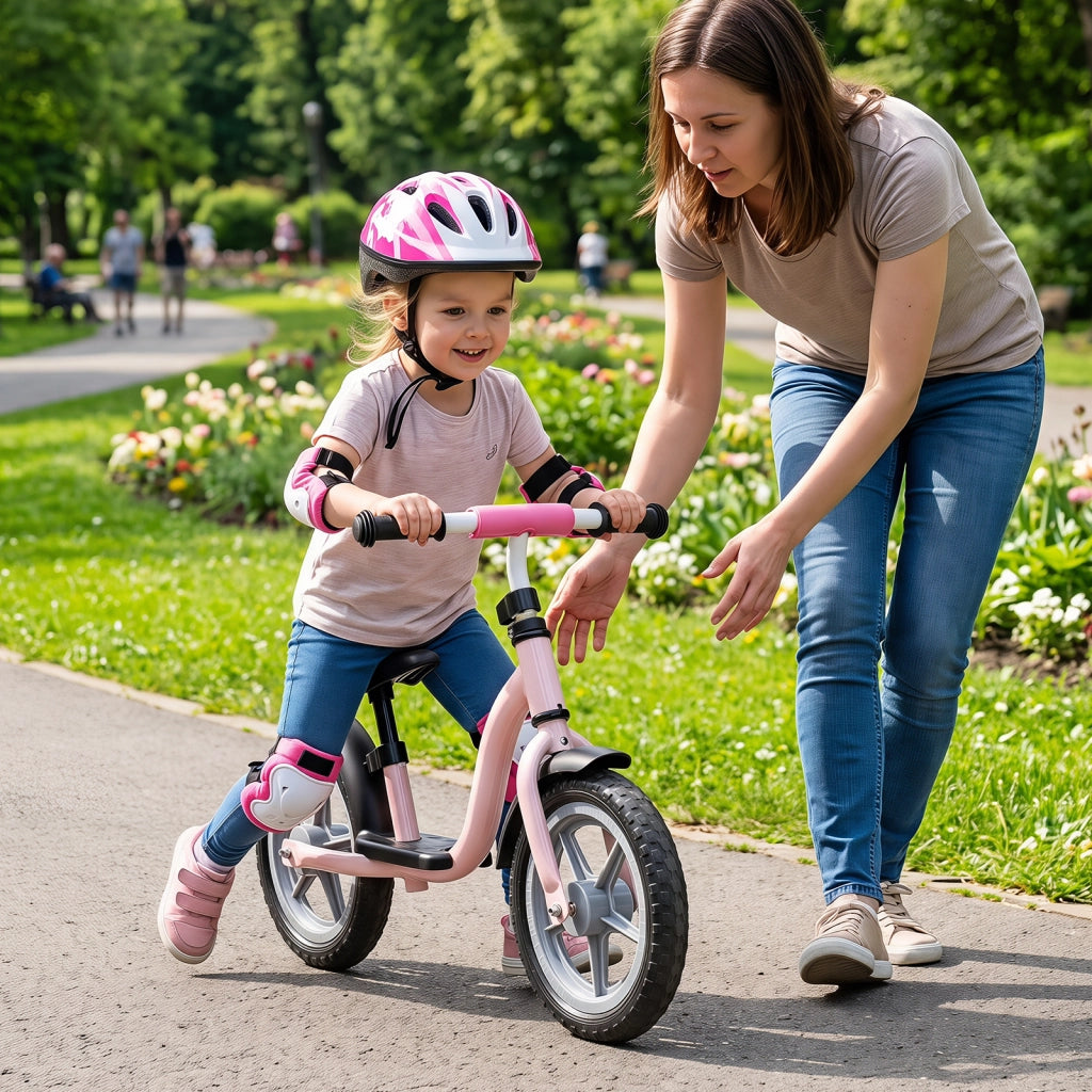 Bicicletta senza pedali per bambini 3+ anni portatile e leggera, Bici senza pedali per principianti con ruote antiforatura altezza regolabile Rosa