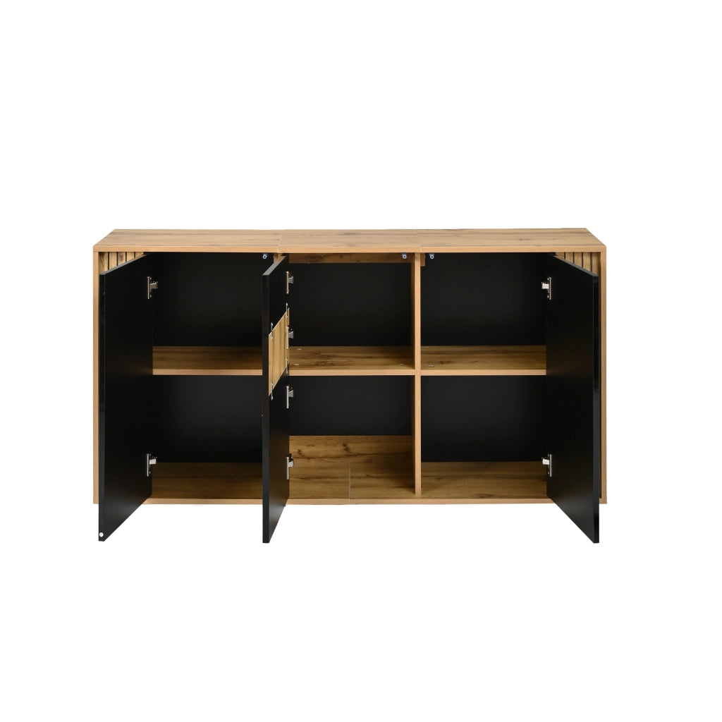Madia nera e legno con 3 ante; credenza moderna da 140 cm in MDF e pannello truciolare