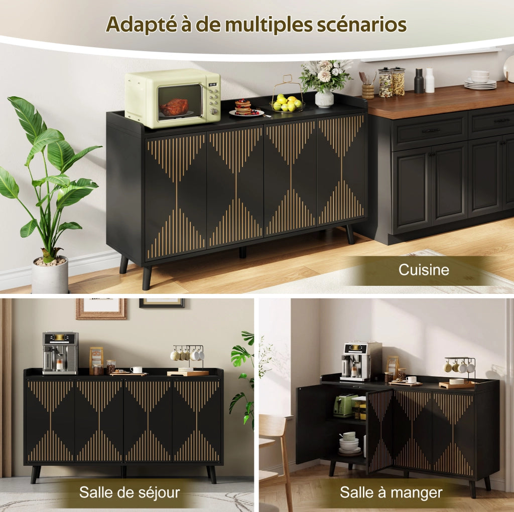 Sideboard con 4 ante e ripiani regolabili in MDF 140x40x84 cm per soggiorno e sala da pranzo