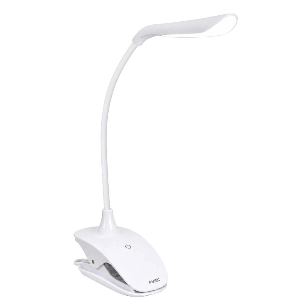 Lampada da Lettura LED Ricaricabile USB con Clip e Braccio Flessibile Bianco Fysic
