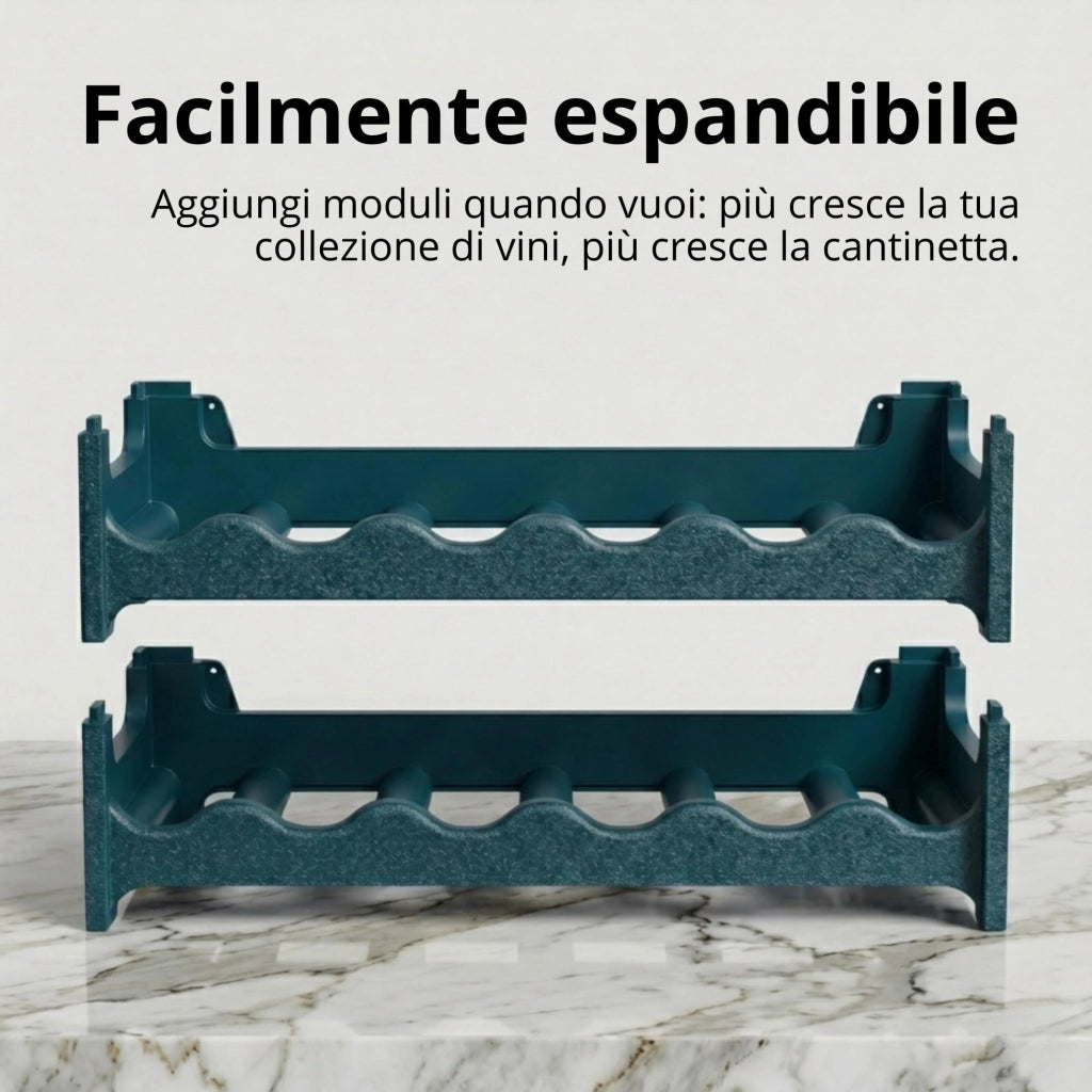 CookandSupply x TheWV Cantinetta Vino in Plastica Modulare Impilabile, Portabottiglie Effetto Pelle Martellata, 6 Bottiglie per Modulo, Scaffale Portavino Salvaspazio - Verde Petrolio, 18