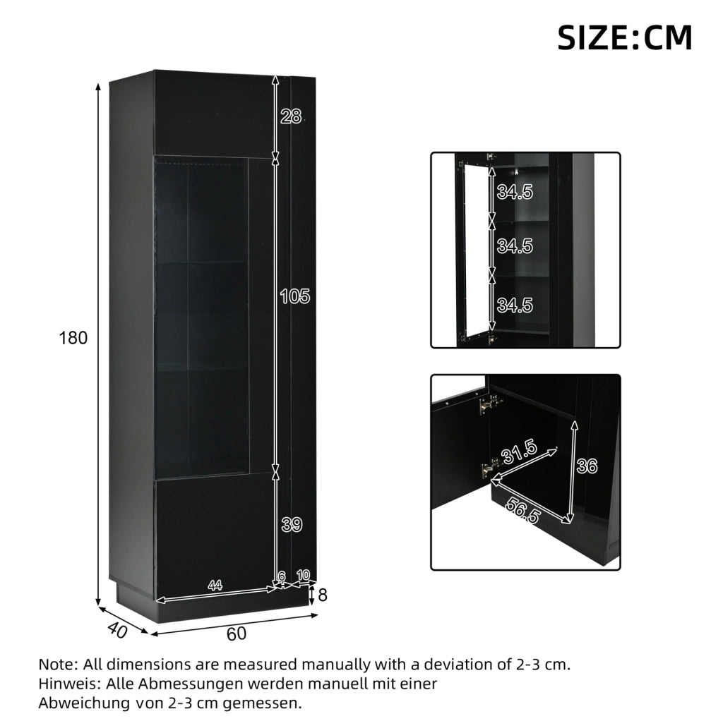 Vetrina alta 60x40x180 cm nera con anta in acrilico; LED controllabili tramite app