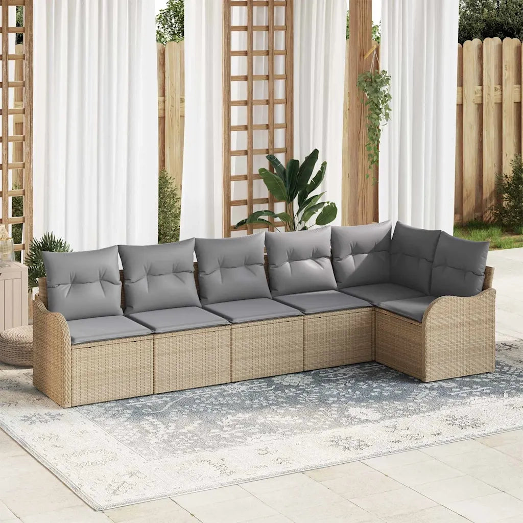 Set Divano da Giardino con cuscino 6 pcs Beige Poly Rattan