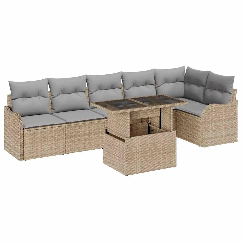 Set di divani con cuscino 7 pcs Beige Poly Rattan