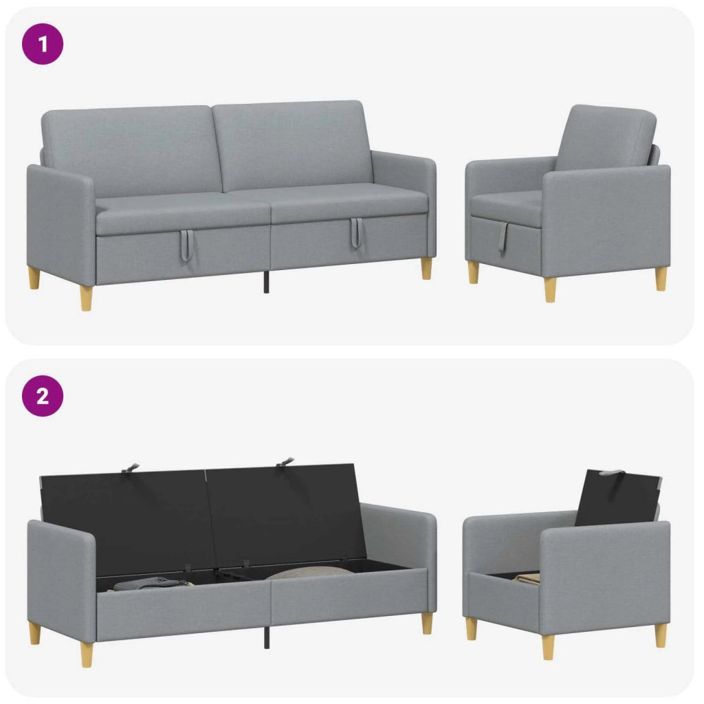 Set di Divani con Storage 2 pz Grigio Chiaro Poliestere 3429232