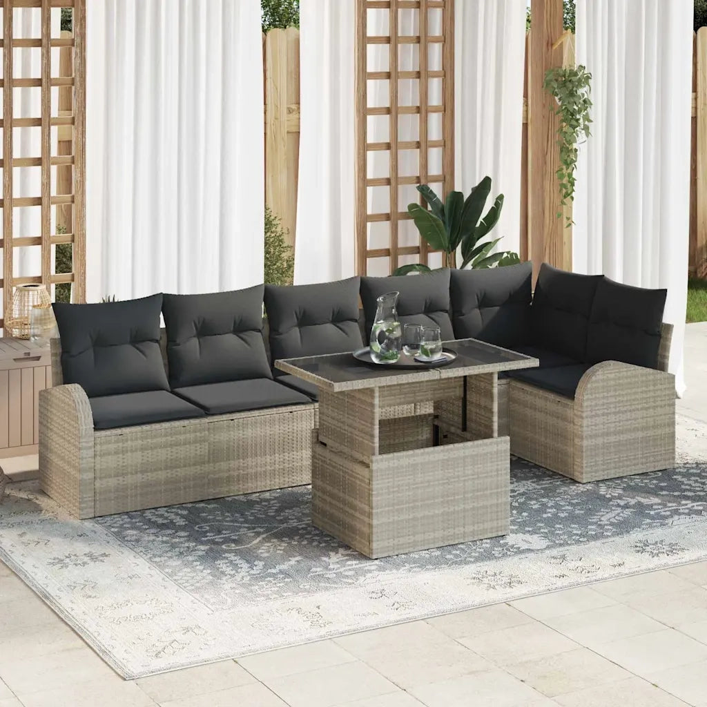 Set Divano da Giardino 7 pcs Grigio chiaro Poly Rattan