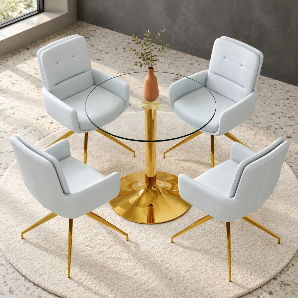 Set tavolo da pranzo rotondo Ø 85 cm con piano in vetro e sedie girevoli 360° HOMVRA