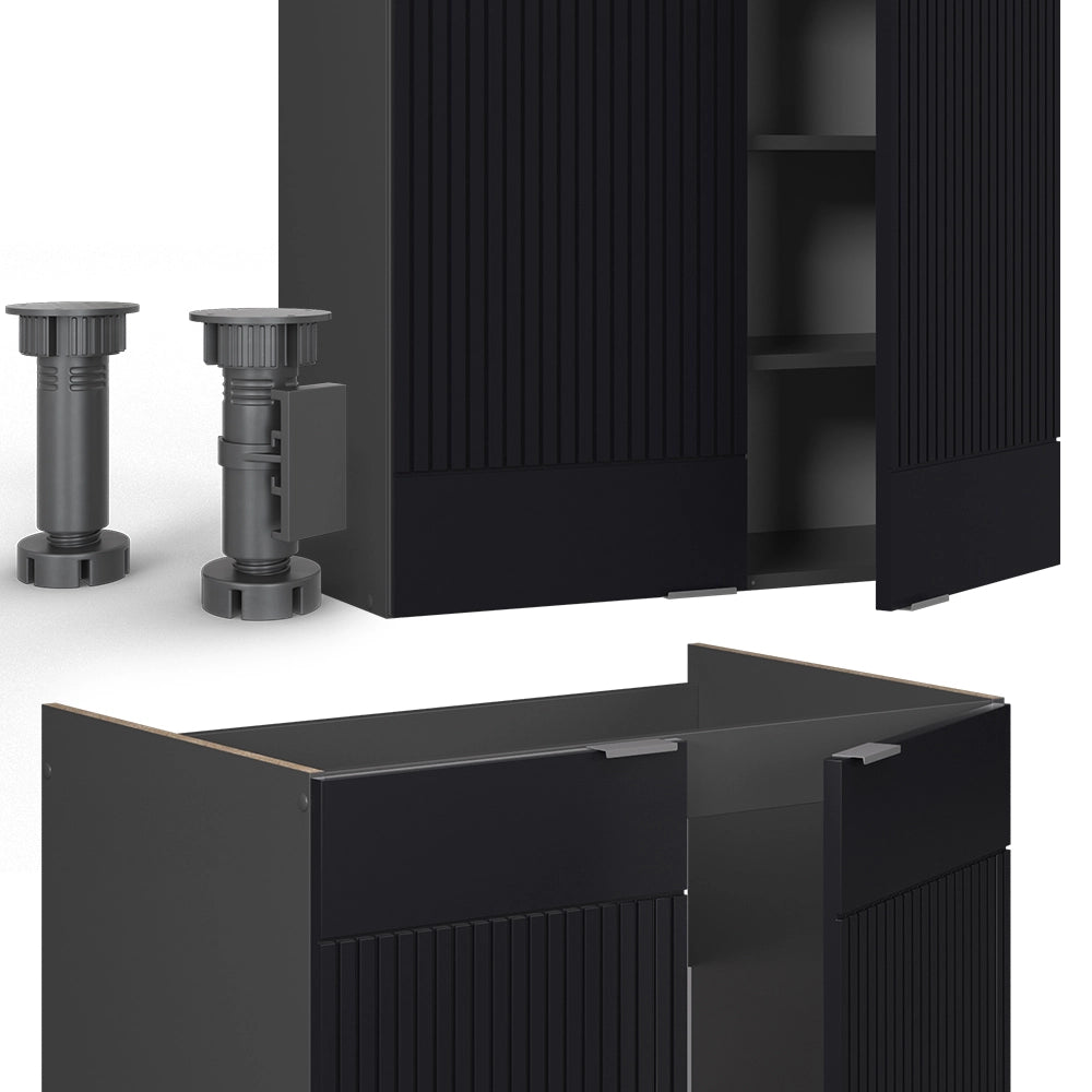 Cucina componibile Fame-Line Nero rigato/Antracite 235 cm, PL Marmo Vicco