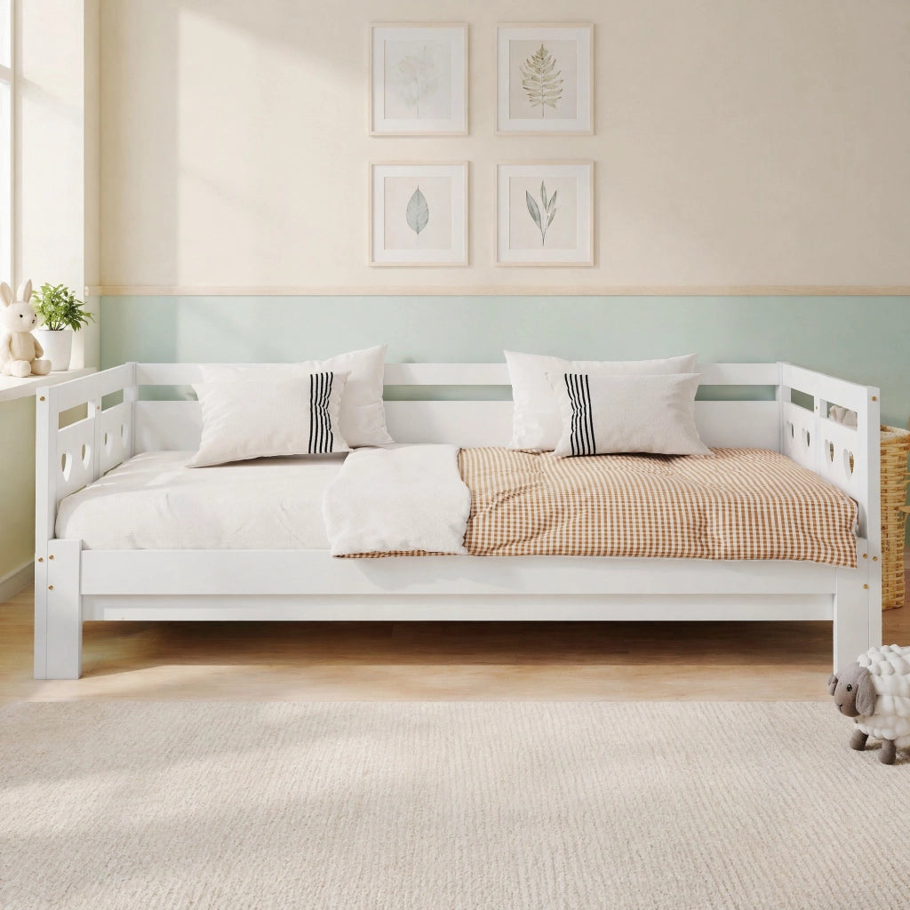 Letto estraibile a forma di cuore in legno bianco con seconda superficie per dormire