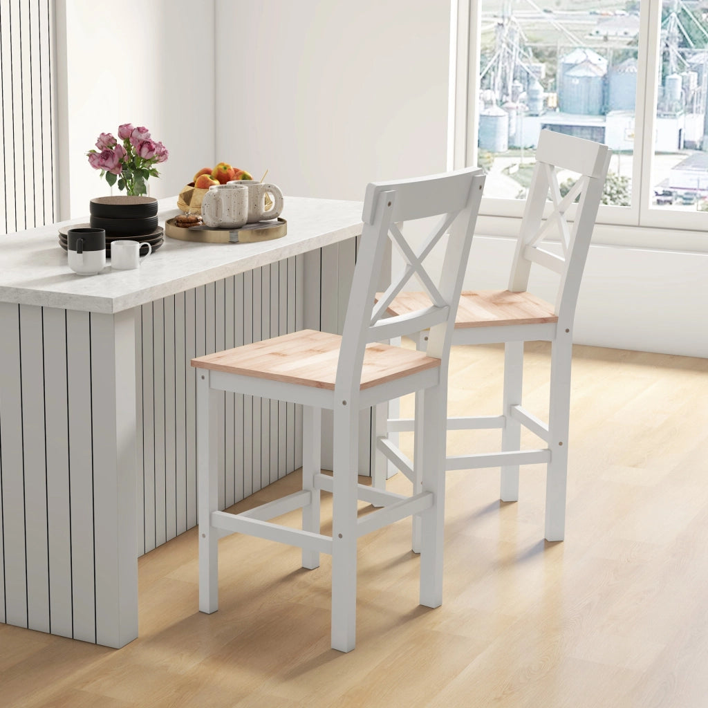 Set 2 sgabelli da bar ¨C Minimal ¨C bianco e legno naturale 41x46x97,5cm