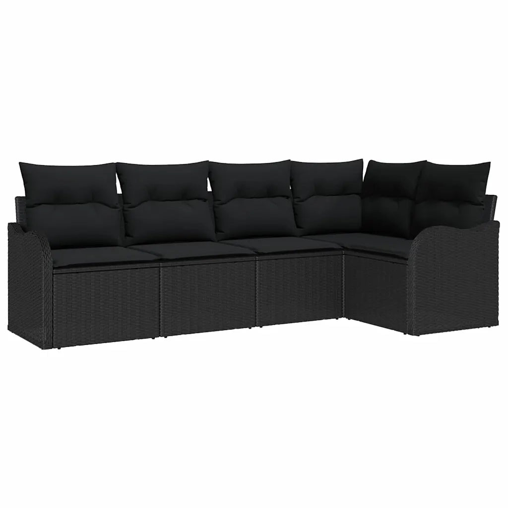 Set Divano da Giardino con archiviazione 5 pcs Nero polyrattan