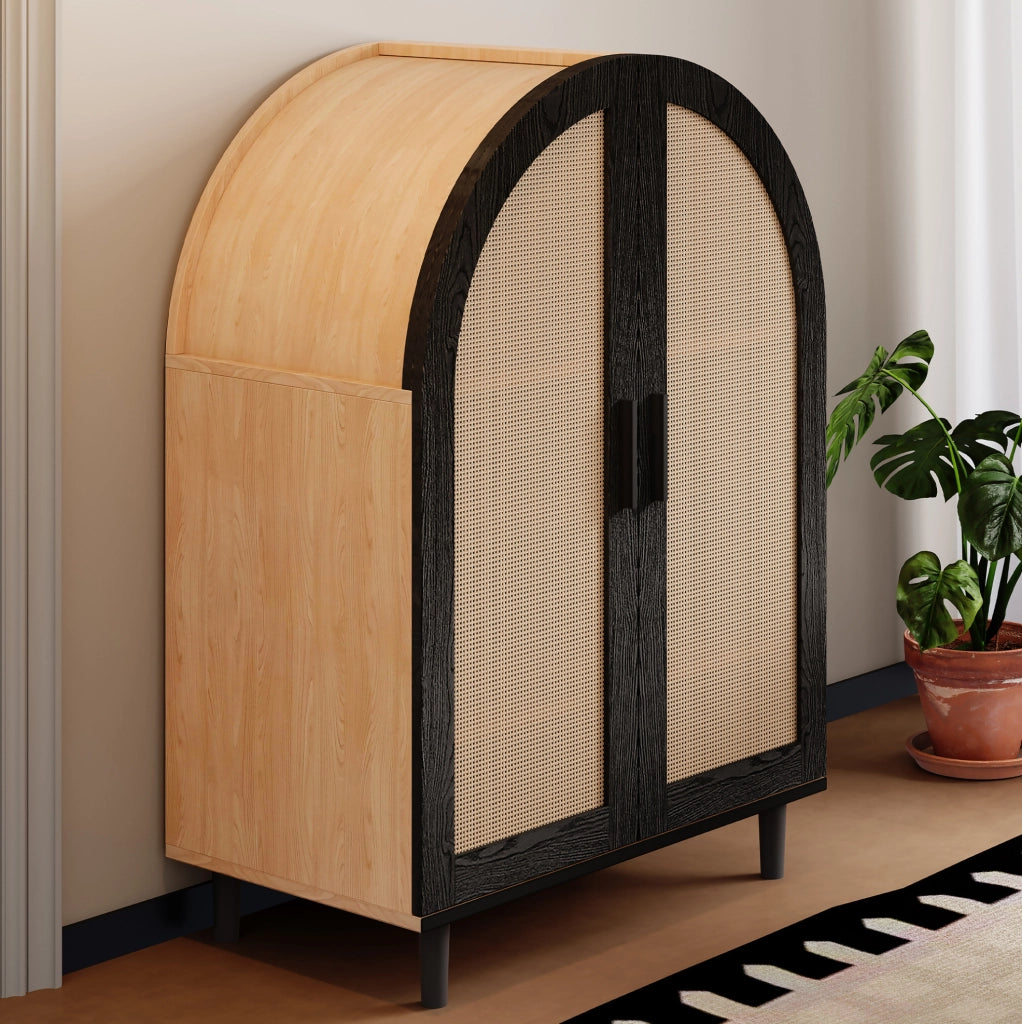Scarpiera 2 ante 70x40x100 cm per 12-15 paia; con ante in rattan e gambe nere HOMVRA