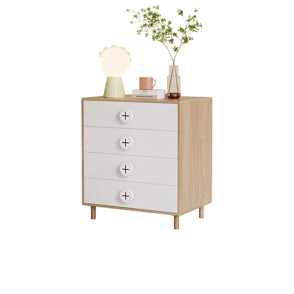 COMODINO 4 cassetti 80x54x90 cm MDF Naturale e Bianco