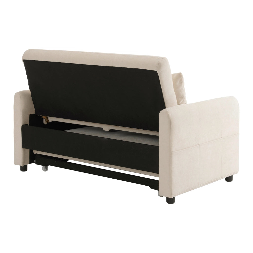 Divano letto estraibile 2 posti con schienale regolabile e USB in ciniglia beige