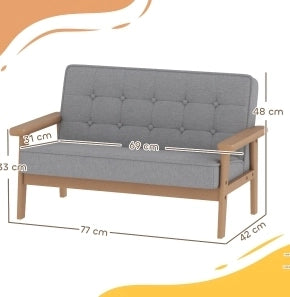 Divanetto per bambini ULEVR 77x42x48 cm a 2 posti, imbottito con braccioli, grigio
