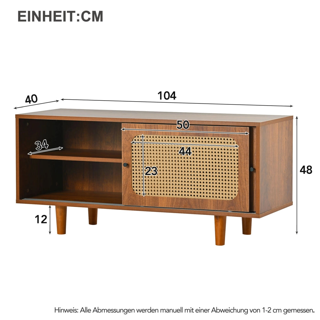 Scarpiera con 2 ante effetto rattan e ripiani regolabili in pannello truciolare color noce 104 × 40 × 48 cm